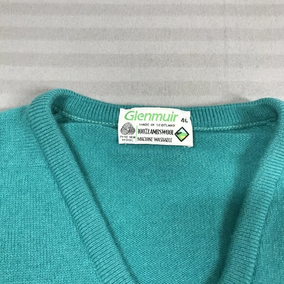 Glenmuir Sweater Mens Extra Large 46 Teal V Neck Lambswool Made in Scotland - Picture 2 of 13